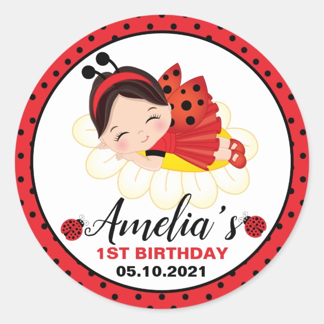 Adesivo Pequena Garota Ladybug Aniversário Clássico Redond (Frente)