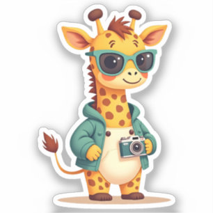 Adesivo Pequena Girafa Turística Kawaii Adventure Art