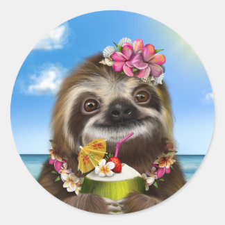 Adesivo Pequena Sloth fofa com um coquetel de coco