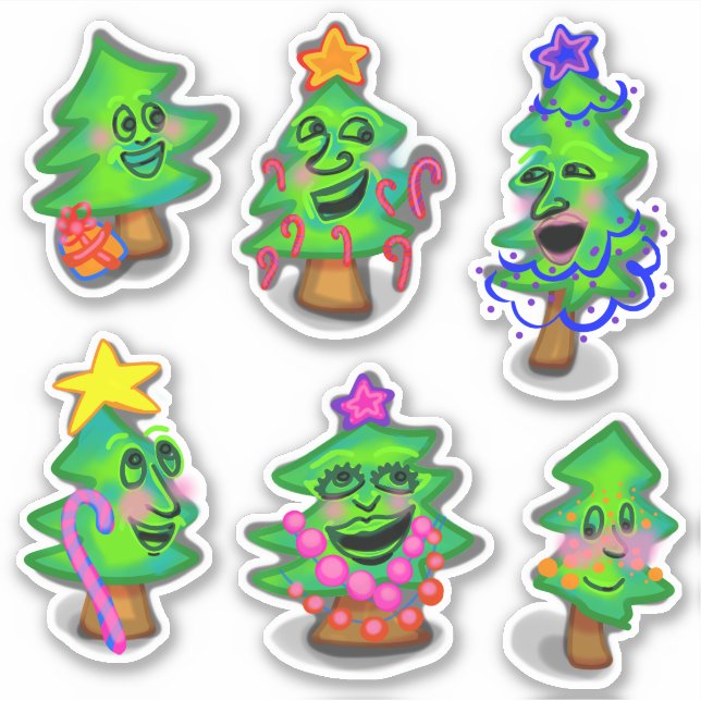 Adesivo Pequenas Árvores de Natal Felizes (Frente)