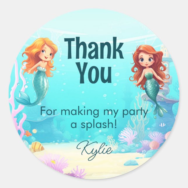 Adesivo Pequenas Sereias Sob O Aniversário Do Mar (Frente)
