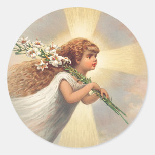 Adesivo Pequeno anjo bebê segurando lírios