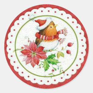Adesivo Pequeno Birdie Bonito Vestindo Boné de Natal e Sc