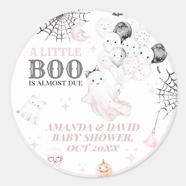 Adesivo Pequeno Boo Cute Ghost Halloween Baby Girl Chá (Frente)