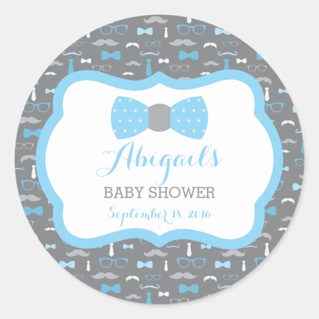 Adesivo Pequeno Chá de fraldas, Azul Bebê, Cinza (Frente)