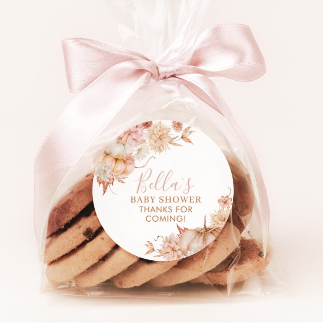 Adesivo Pequeno Chá de fraldas De Abóbora Queda Floral Ros (Fall Pumpkin Baby Shower Favor Stickers)