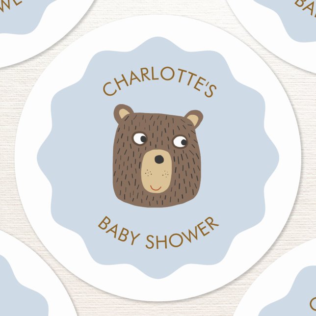 Adesivo Pequeno Chá de fraldas de Cubo de Urso Personaliza (Adorable little teddy bear cub personalized baby shower party stickers)