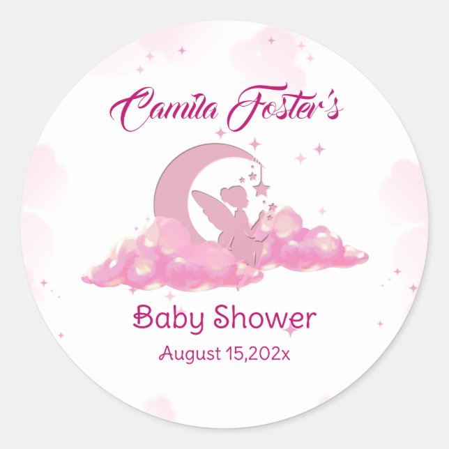 Adesivo Pequeno Chá de fraldas de Fada Rosa (Frente)