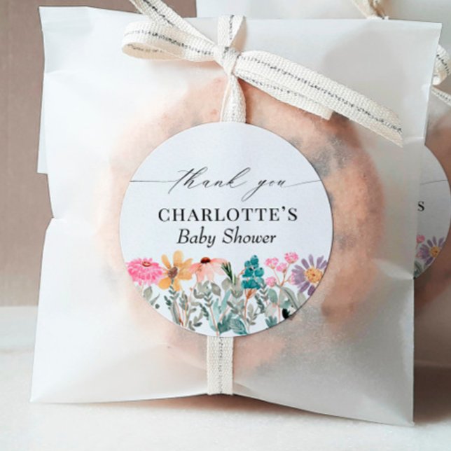 Adesivo Pequeno Chá de fraldas De Flor Selvagem Obrigado A (Criador carregado)