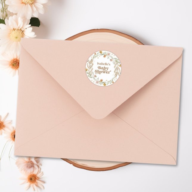 Adesivo Pequeno Chá de fraldas do Tema Natureza do Bloco d (Little Wildflower Boho Nature Theme Baby Shower Classic Round Sticker)