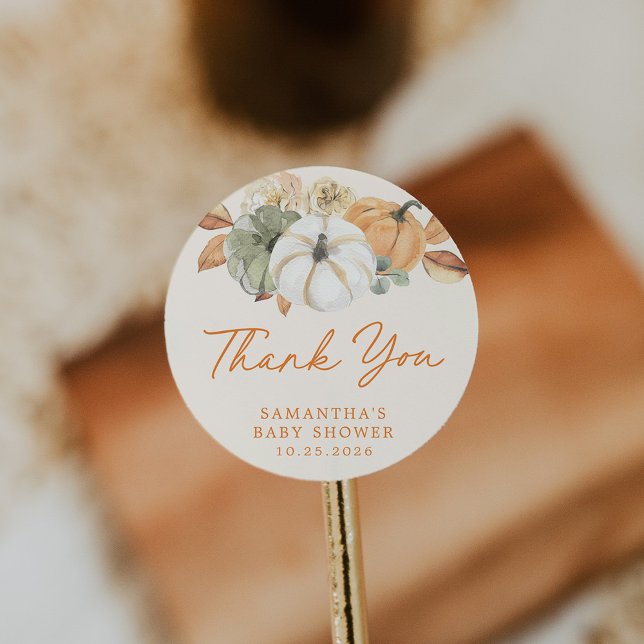 Adesivo Pequeno Chá de fraldas Floral De Abóbora Obrigado  (Criador carregado)