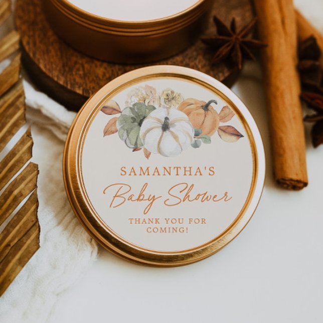 Adesivo Pequeno Chá de fraldas Floral De Abóbora Obrigado  (Criador carregado)