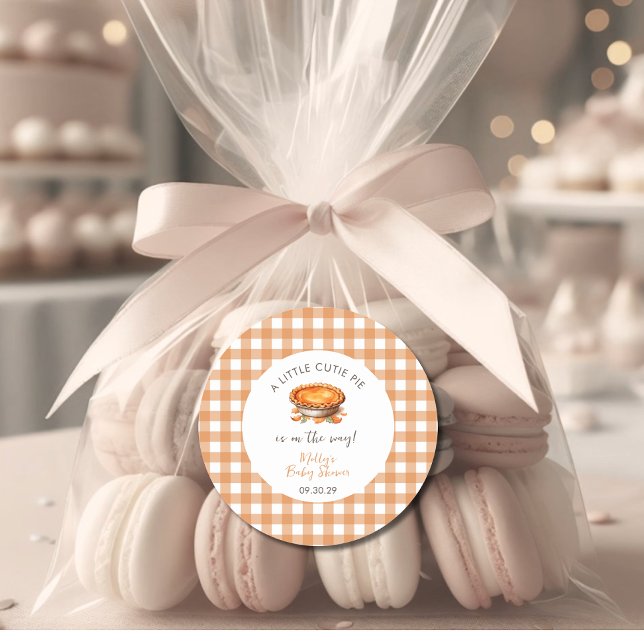 Adesivo Pequeno Chá de fraldas Pie Fall Pumpkin Gingham (Little Cutie Pie Round Sticker )