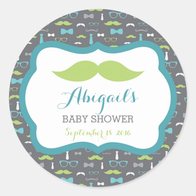 Adesivo Pequeno Chá de fraldas, Teal, Verde, Cinza (Frente)