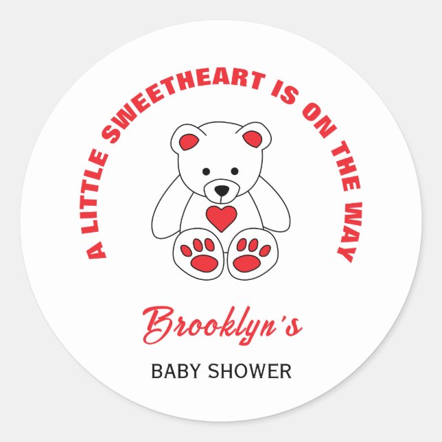 Adesivo Pequeno Chá de fraldas Vermelho, Urso Branco Branc (Frente)