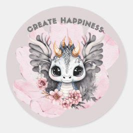 Adesivo Pequeno Dragão Cor-de-Rosa "Criar Felicidade"