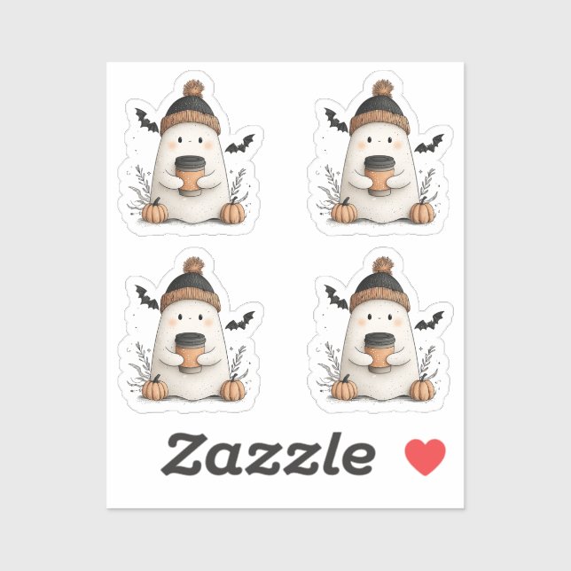 Adesivo Pequeno Fantasma Cute no outono - outono Cozy (Folha)