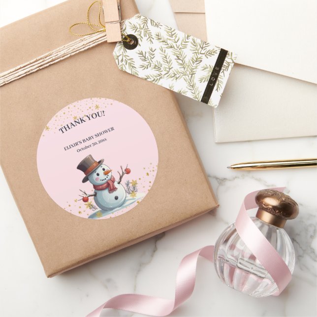 Adesivo Pequeno Floco de Neve Rosa e Dourado Chá de fralda (Presentear)
