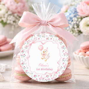 Adesivo Pequeno Ganso Laço Rosa Floral Aniversário Obrigad