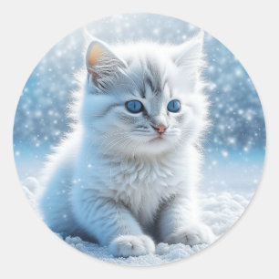 Adesivo Pequeno Gatinho Branco no Natal da Neve