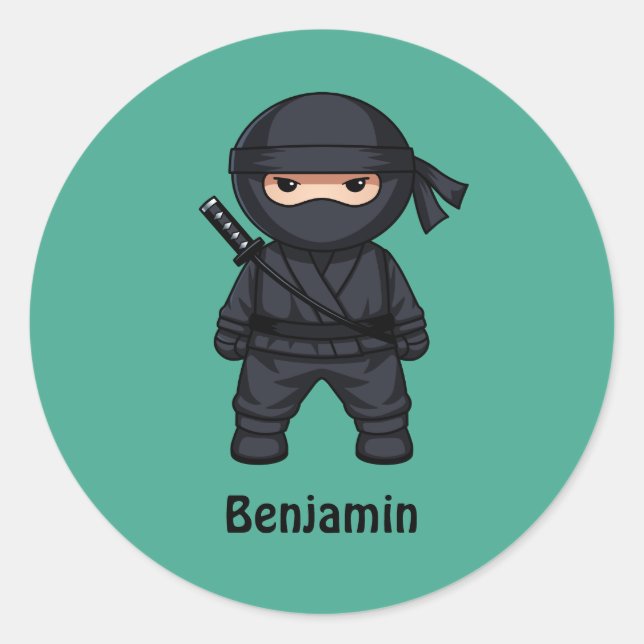 Adesivo Pequeno Guerreiro Ninja em Texto Personalizado Ver (Frente)