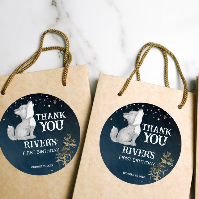Adesivo Pequeno lobo temido festa de aniversário favorece  (Little wolf themed birthday party favor thank you sticker cute wolf pup wild one party favor gift)