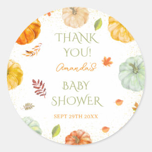 Adesivo Pequeno Outono de Abóbora Baby Shower Obrigado