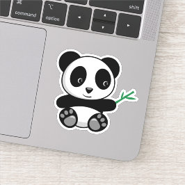 Adesivo Pequeno Panda Bonito com um Bambu Stick
