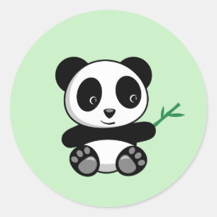 Adesivo Pequeno Panda Bonito com um Bambu Verde