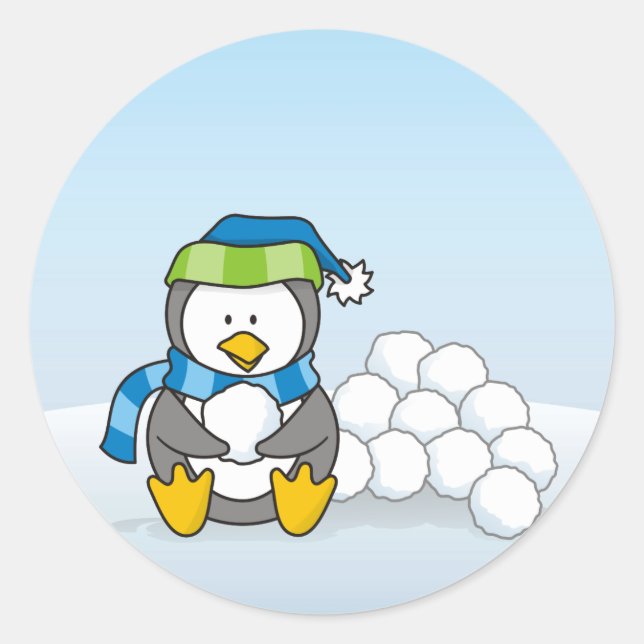 Adesivo Pequeno pinguim sentado com bolas de neve (Frente)