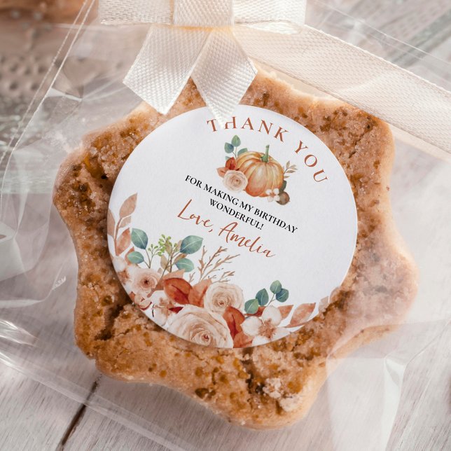 Adesivo Pequeno Pumpkin Aniversário Clássico Redondo (Criador carregado)