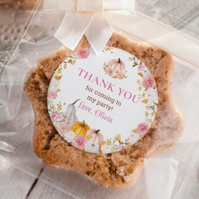 Adesivo Pequeno Pumpkin Pink Aniversário Clássico Redondo (Criador carregado)