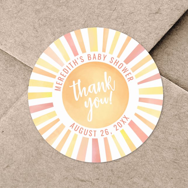 Adesivo Pequeno Raio De Chá de fraldas Sol (Little Ray Of Sunshine Sun Baby Shower Classic Round Sticker )