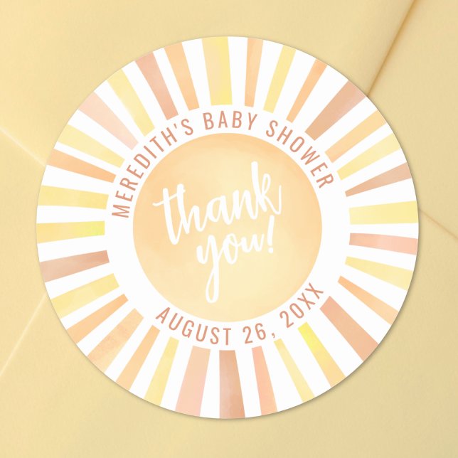 Adesivo Pequeno Raio De Sol Bebê Sol Chuva De Bênçãos (Little Ray Of Sunshine Sun Baby Shower Classic Round Sticker)