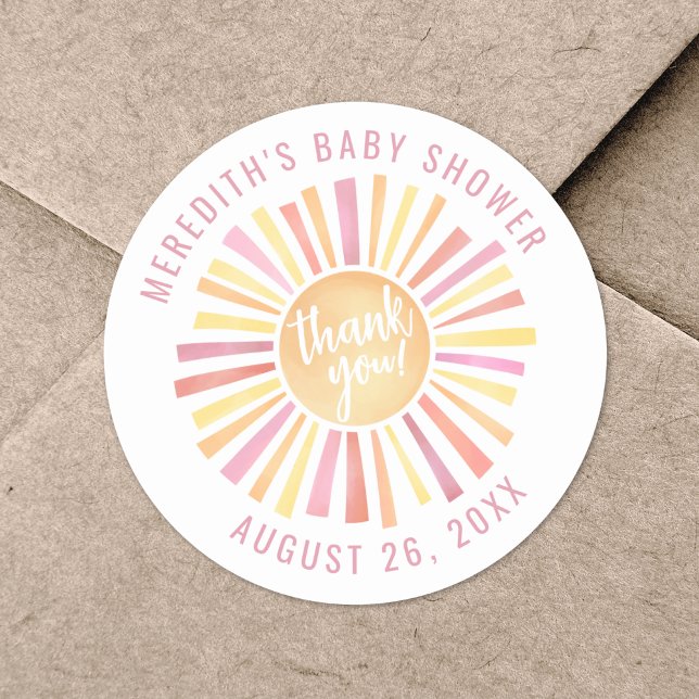 Adesivo Pequeno Raio De Sol Boho Chá De Bebê (Little Ray Of Sunshine Boho Baby Shower Classic Round Sticker)