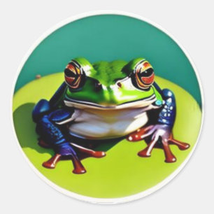 Adesivo Pequeno Sapo Verde em um Lilly Pad