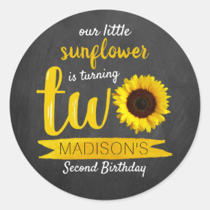 Adesivo Pequeno segundo aniversário de Chalkboard Sunflow