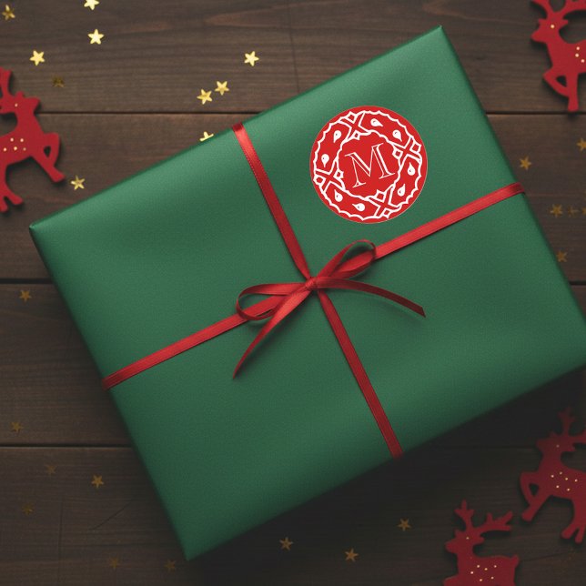 Adesivo Pequeno selo de envelope de Natal com monograma de (Elegant Christmas gift sticker with monogram)