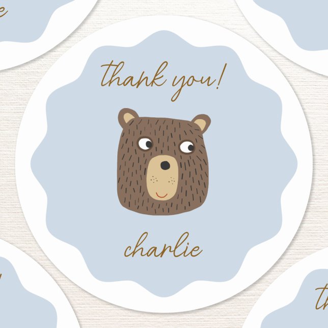 Adesivo Pequeno Urso Personalizado Obrigado (Fun adorable little teddy bear cub personalized thank you sticker)