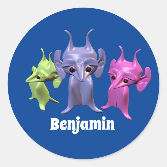 Adesivo Pequenos marcianos, personalizados para crianças. (Frente)