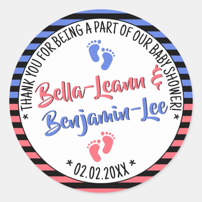 Adesivo Pequenos Pés - Stripes Chá de fraldas Rapaz e Gême (Frente)