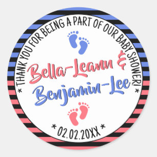 Adesivo Pequenos Pés - Stripes Chá de fraldas Rapaz e Gême