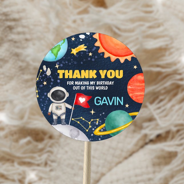 Adesivo Percorra a Festa de aniversário do espaço externo  (Trip Around the Sun Outer Space Birthday Party Sticker)