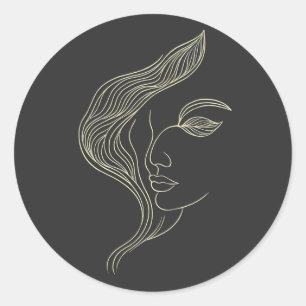 Adesivo Perfil de Mulher Folha Arte Linear Elegante