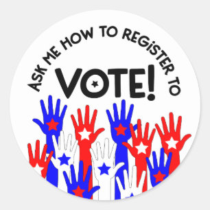 Adesivo Pergunte-me como se registrar para votar azul verm