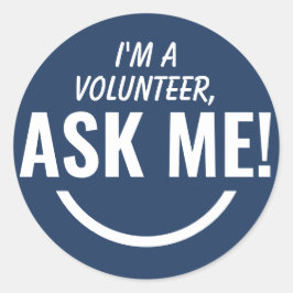 Adesivo Pergunte-me o Crachá do Voluntário Azul do Marinho