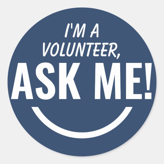 Adesivo Pergunte-me o Crachá do Voluntário Azul do Marinho (Frente)