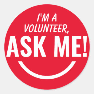 Adesivo Pergunte-me o Crachá Voluntário Vermelho