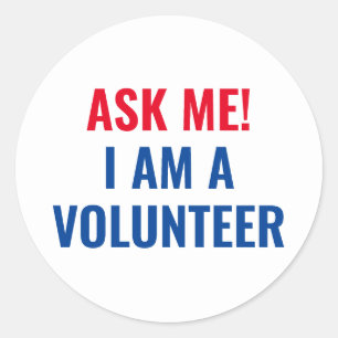 Adesivo Pergunte-me que sou um texto azul-branco voluntári