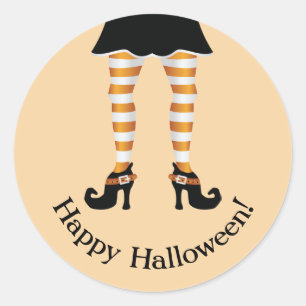 Adesivo Pernas de Bruxa Listradas de Laranja Feliz Hallowe